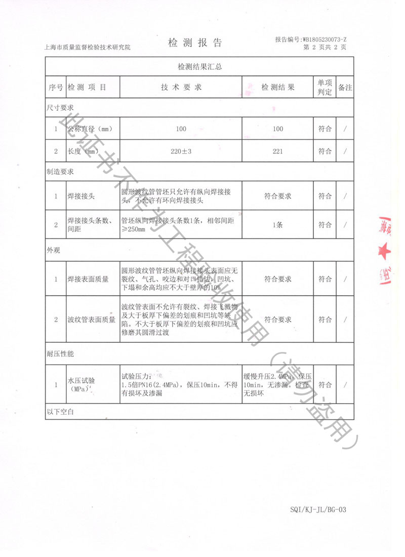 2018年波紋補(bǔ)償器檢測報告